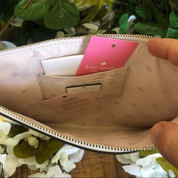 Kate Spade New York Yellow White Stripe Zip Pouch Wristlet NWT